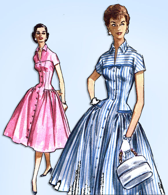 1950s Vintage McCalls Sewing Pattern 3694 Uncut Misses Fitted Dress Size 34 Bust
