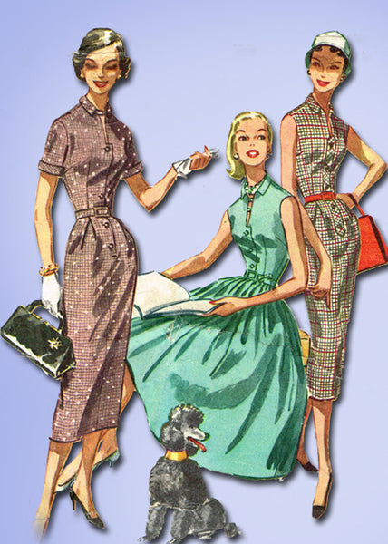1950s Vintage McCalls Sewing Pattern 3722 Misses Dress w Thin or Full Skirt 34B