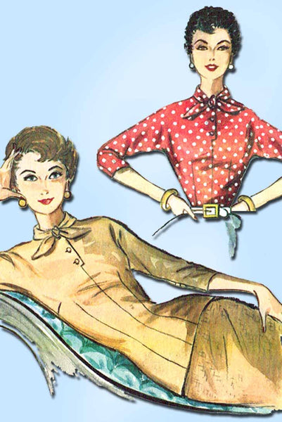 1950s Vintage McCalls Sewing Pattern 3735 Misses Fitted Blouse Size 12 30 Bust