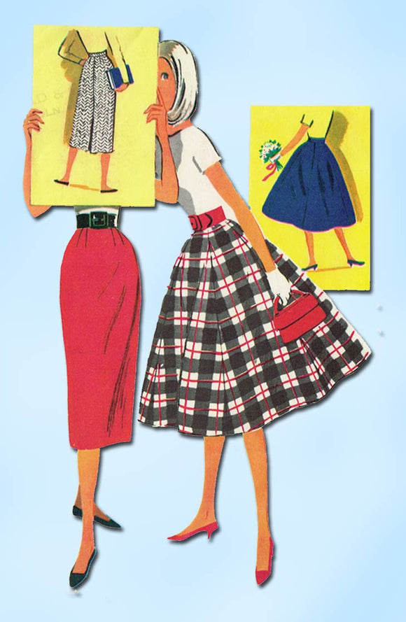 1950s Vintage McCalls Sewing Pattern 3809 Easy Misses Skirt Set Size 26 Waist