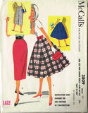 1950s Vintage McCalls Sewing Pattern 3809 Easy Misses Skirt Set Size 26 Waist
