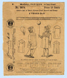 1910s Original Vintage McCall Pattern 3874 Toddler Girls Dress Coat & Bonnet Sz3