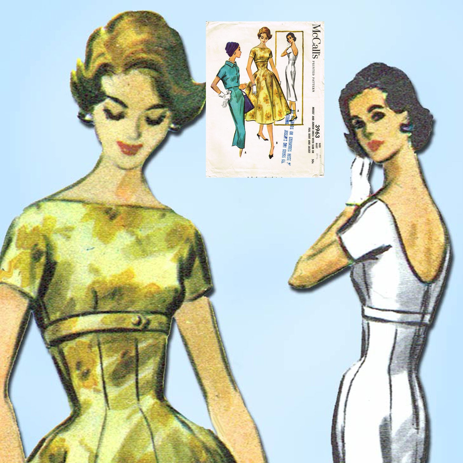 mccalls empire waist dress pattern 1950s Vintage McCalls Sewing Pattern 4362 Misses Empire Waist Dress Sz 31.5  Bust main image 1