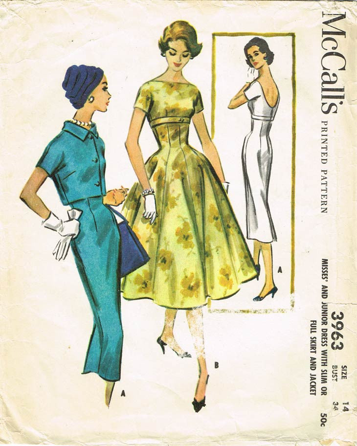 1950s Vintage McCalls Sewing Pattern 3963 Sexy Misses Cocktail Dress S   Vintage4me2
