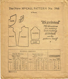 McCall 3966: 1920s Rare Uncut Baby Girls Coat Size 1 Antique Sewing Pattern