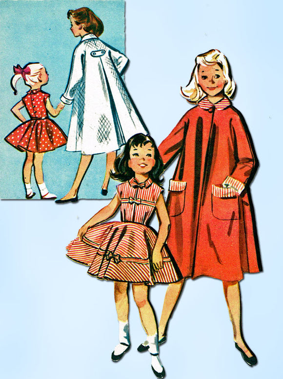 1950s Vintage McCalls Sewing Pattern 3983 Easy Toddler Girls Dress & Coat Size 4