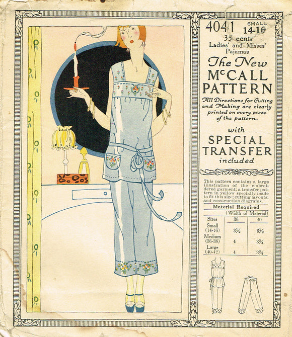 McCall 4041: 1920s Uncut Misses Embroidered Pajamas Sz 32 34 Bust Vintage Sewing Pattern - Vintage4me2