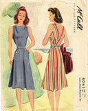1940s Vintage McCall Sewing Pattern 4043 WWII Misses Back Wrap Sun Dress Sz 32 B