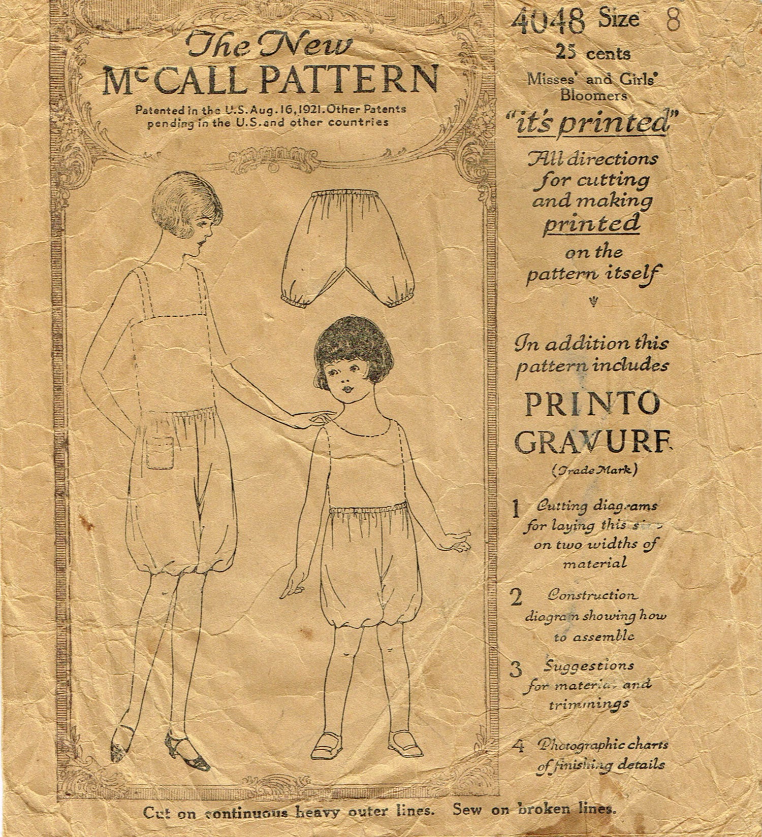 1920s Vintage McCall Sewing Pattern 4048 Little Girls Bloomers