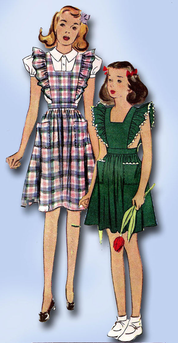 1940s Vintage McCall Sewing Pattern 4096 Teen Girls Pinafore Dress and Blouse 14