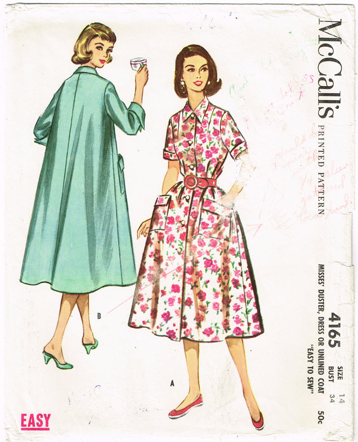 1950s Orig Vintage McCall Pattern 4165 Uncut Misses Robe or Coat 34 B ...
