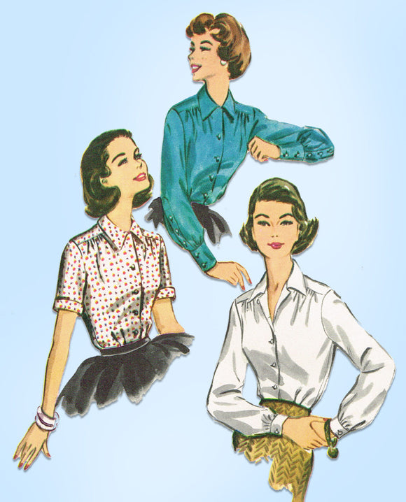1950s Vintage McCall's Sewing Pattern 4166 Classic Easy Blouse Size 16 36 Bust