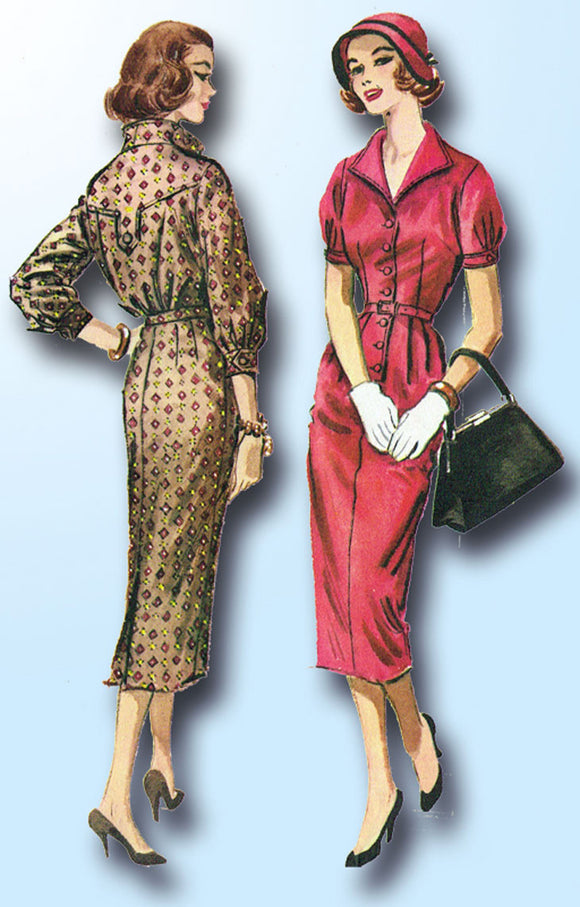 1950s Vintage McCalls Sewing Pattern 4174 Misses Slender Street Dress Size 36B