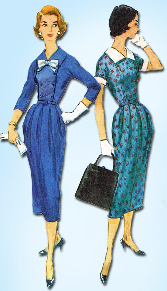 1950s Vintage McCalls Sewing Pattern 4183 Misses Dress w Detach Cuffs Collar 36B