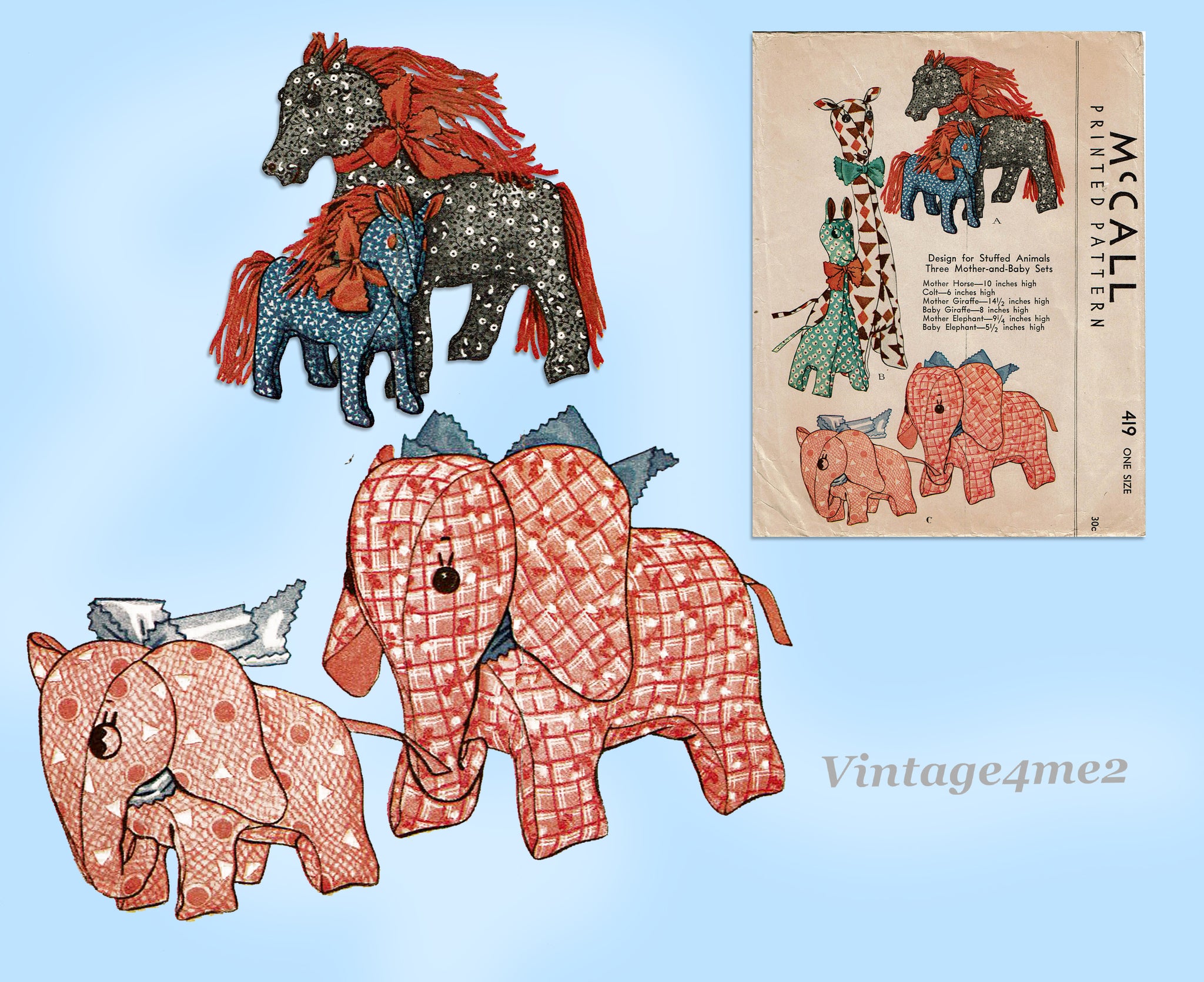 1930s Vintage McCall Sewing Pattern 419 Mom & Baby Stuffed Animal
