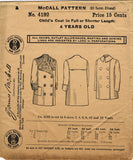 1910s Vintage McCall Sewing Pattern 4192 Uncut Toddler Girls Edwardian Coat Sz 4 - Vintage4me2