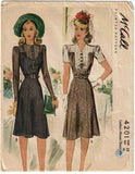 McCall 4201: 1940s Misses WWII Colorblock Dress Sz 30 B Vintage Sewing Pattern