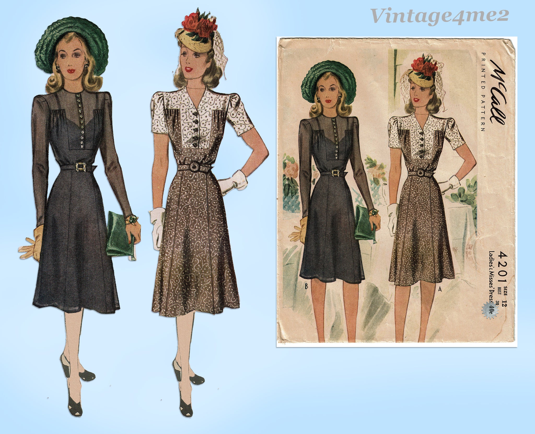 McCall 4201: 1940s Misses WWII Colorblock Dress Sz 30 B Vintage Sewing Vintage4me2 McCall 4201: 1940s Misses WWII Colorblock Dress Sz 30 B Vintage Sewing Vintage4me2