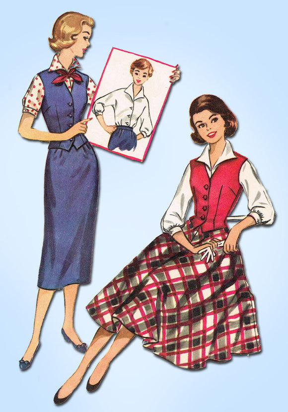 1950s Vintage McCallsl Sewing Pattern 4240 Misses Skirt Blouse Weskit Size 32 B