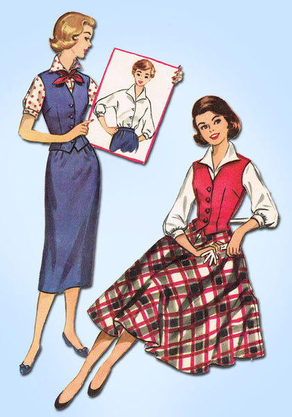 1950s Vintage McCallsl Sewing Pattern 4240 Misses Skirt Blouse Weskit Size 32 B