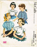 1950s Vintage McCall Sewing Pattern 4281 Easy Little Girls Blouse Set Size 10