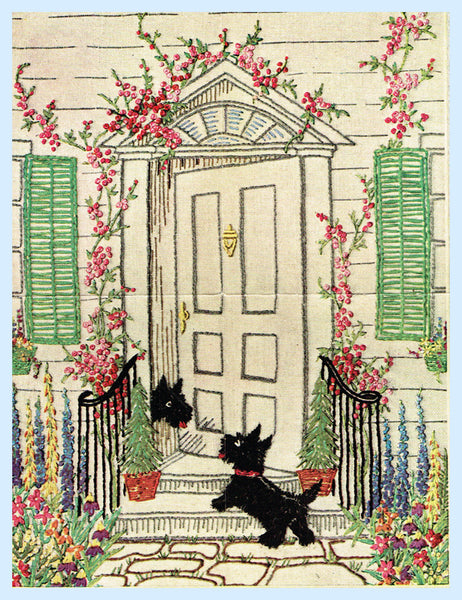 1930s Original Vintage McCall Embroidery Transfer 430 Uncut Scottie Dog Scene