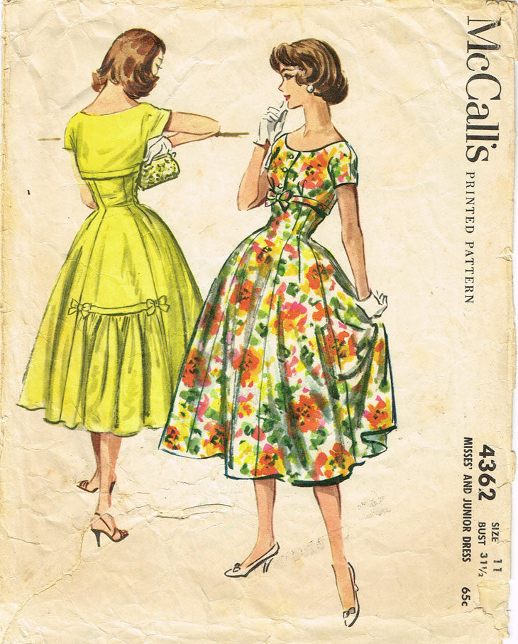 mccalls empire waist dress pattern 1950s Vintage McCalls Sewing Pattern 4362 Misses Empire Waist Dress Sz 31.5  Bust