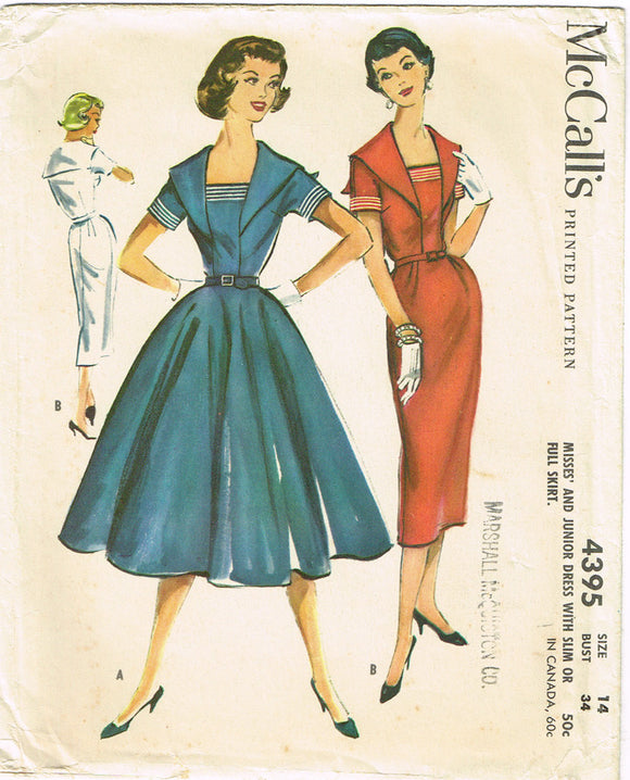 1950s Vintage McCall's Sewing Pattern 4395 Uncut Sailor Dress Size 34 Bust