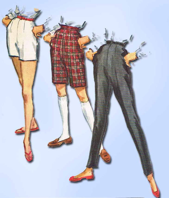 1950s Vintage McCalls Sewing Pattern 4420 Misses Tapered Slacks or Shorts Sz 25W