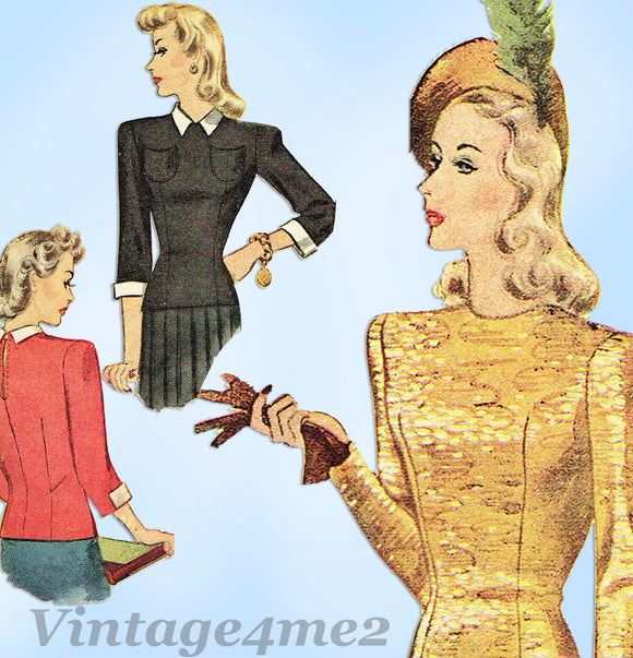 McCall Pattern 4452: 1940s Chic Misses Blouse Sz 32 Bust Vintage Sewing Pattern - Vintage4me2
