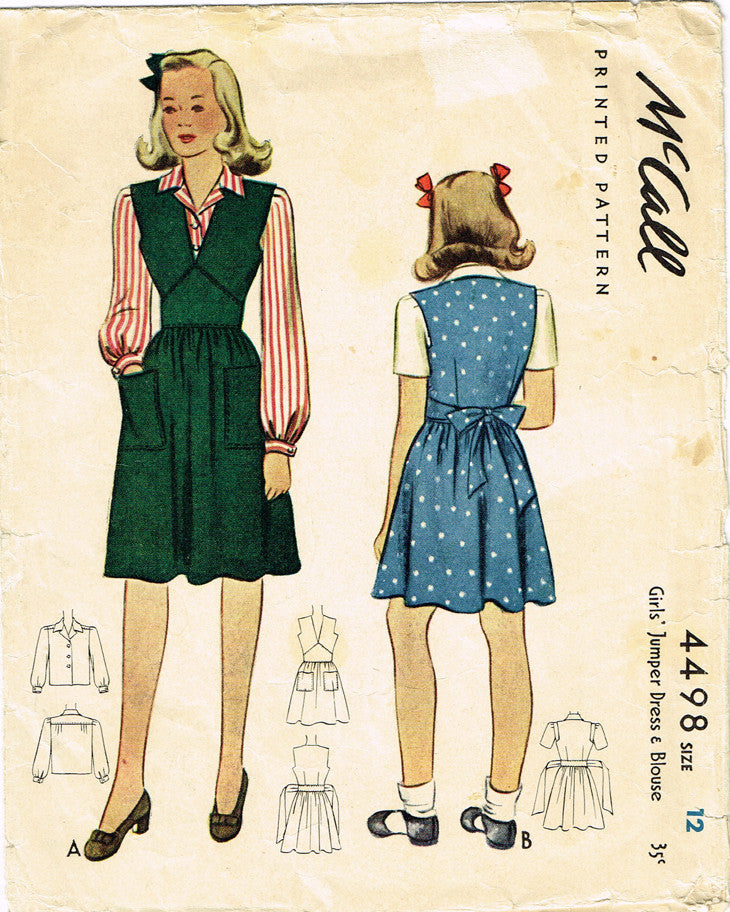 1940s Vintage McCall Sewing Pattern 4498 WWII Little Girls Jumper Dres –  Vintage4me2