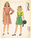 1940s Vintage McCall Sewing Pattern 4682 WWII Girls Shirtwaist Dress Size 14 - Vintage4me2