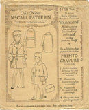 1920s Vintage McCall Sewing Pattern 4748 Baby Boys Double Breasted Coat Size 2