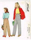 1940s Vintage McCall Sewing Pattern 4816 WWII Little Girls Slacks or Trousers 10