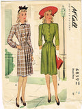 1940s Vintage McCall Sewing Pattern 4859 Misses WWII Tailored Dress Size 16 34B - Vintage4me2