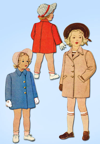 1940s Vintage McCall Sewing Pattern 4890 WWII Toddler Girls or Boys Coat Size 3 - Vintage4me2