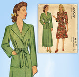 1940s Vintage McCall Sewing Pattern 4899 Misses WWII Housecoat or Robe Sz 36 B