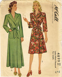 1940s Vintage McCall Sewing Pattern 4899 Misses WWII Housecoat or Robe Sz 36 B