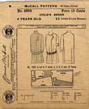 1910s Vintage McCall Sewing Pattern 4906 Uncut Toddler Girls Victorian Dress Sz4 - Vintage4me2