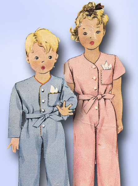 1940s Vintage McCall Sewing Pattern 4949 WWII Pajamas Boys Girls Child Size 6 - Vintage4me2