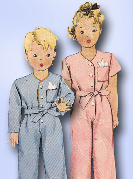 1940s Vintage McCall Sewing Pattern 4949 WWII Toddler Boys & Girls Pajamas Sz 1 -Vintage4me2