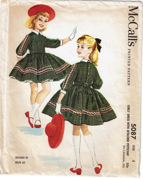 1950s Vintage McCalls Sewing Pattern 5087 Cute Helen Lee Girls Dress