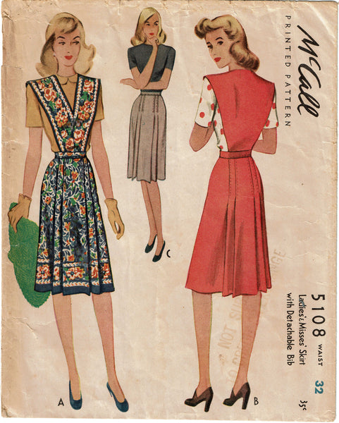 1940s Vintage McCall Sewing Pattern 5108 Uncut Misses WWII Jumper Dress Sz 32 W