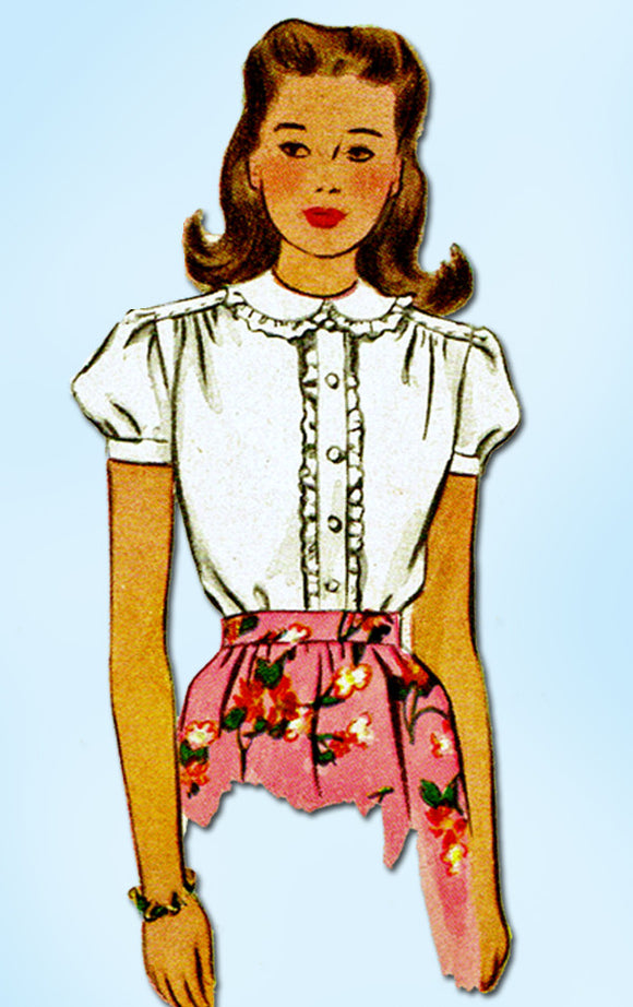 1940s Vintage McCall Sewing Pattern 5110 Little Girls WWII Blouse Size 4 23 Bust
