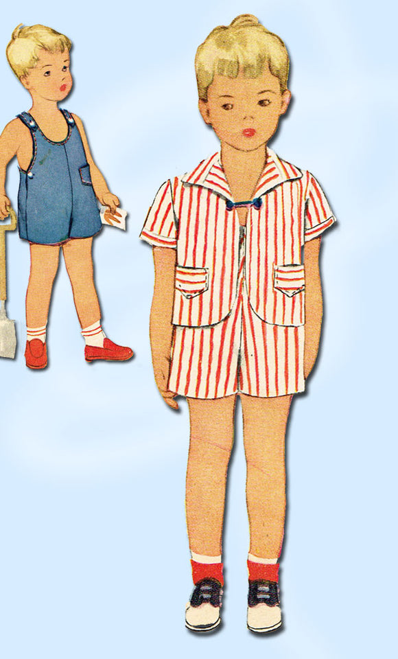 1940s Vintage Toddler Boys Romper & Jacket 1943 McCall Sewing Pattern 5131 Sz 1