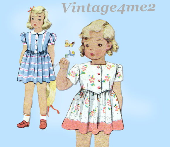 1940s Vintage McCall Sewing Pattern 5139 WWII Tiny Toddler Girls Dress Size 2