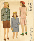 1940s Vintage McCall Sewing Pattern 5194 WWII Junior Girls 2 Piece Suit Size 14 - Vintage4me2