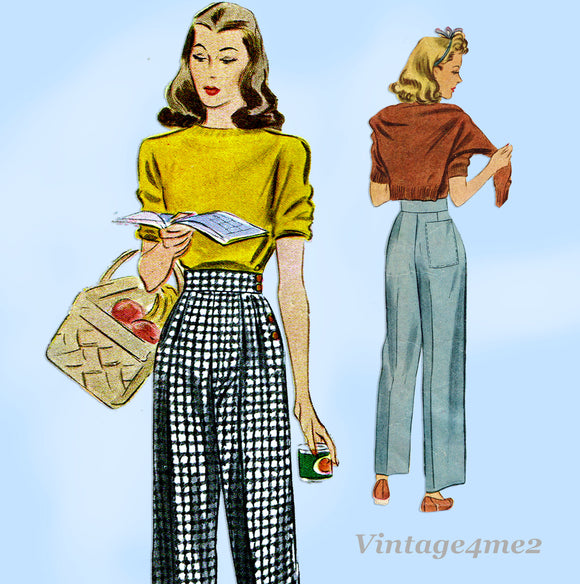 McCall 5319: 1940s Plus Size Women's Slacks Sz 34 Waist Vintage Sewing Pattern