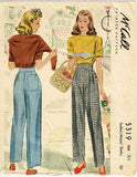 McCall 5319: 1940s Plus Size Women's Slacks Sz 34 Waist Vintage Sewing Pattern
