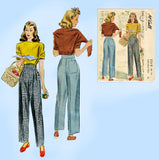 McCall 5319: 1940s Plus Size Women's Slacks Sz 34 Waist Vintage Sewing Pattern